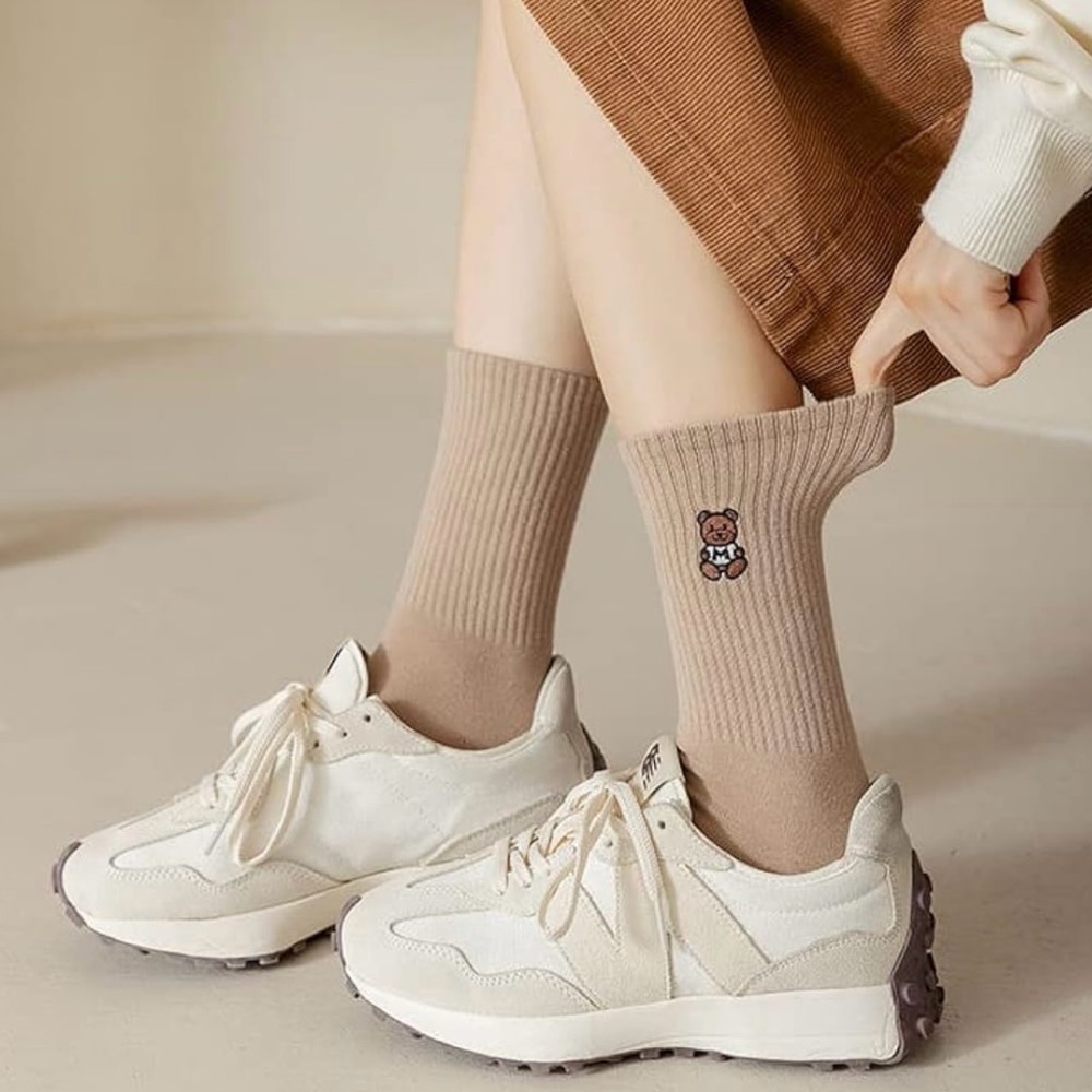 Embroidered Teddy Bear Ankle Crew Socks